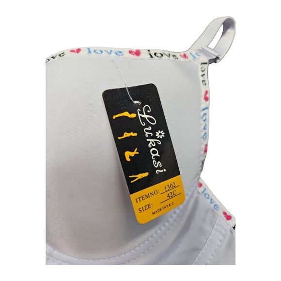 Lukasi White Underwire Bra 42C Love Print Trim NEW TAGS - Picture 4 of 4